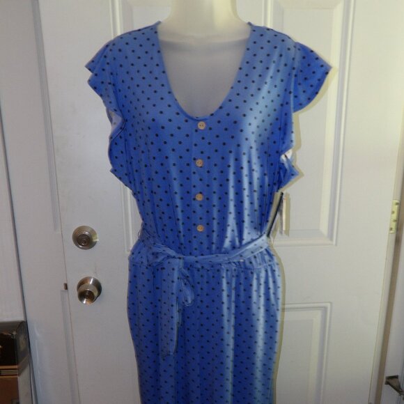 AGB Flutter Sleeve Polka Dot Blue Knit Romper Size XL nwt - Picture 2 of 6